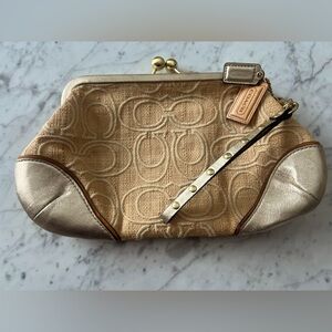 Coach Beige and Metallic Gold Clutch